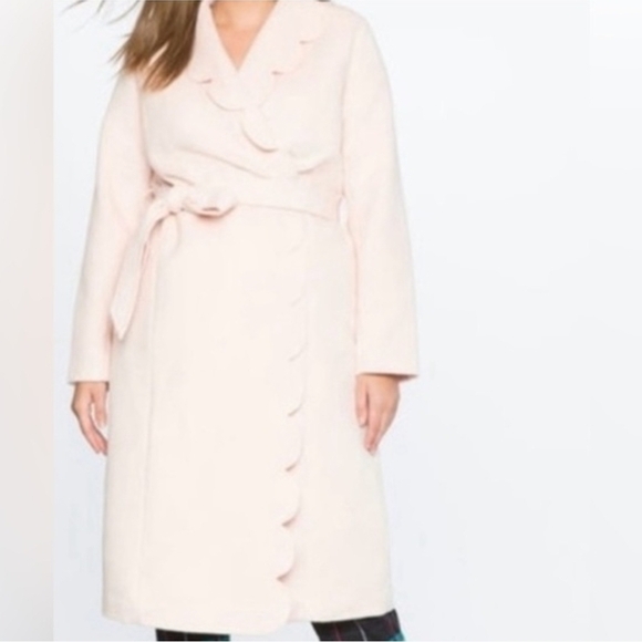 ELOQUII PINK DRAPER JAMES SCALLOP TRIM WRAP COAT SZ 2X - Picture 2 of 9